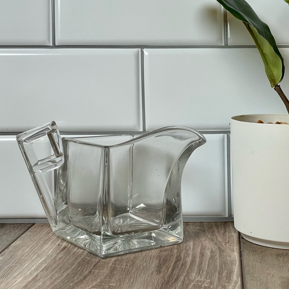 Heisey Art Deco Quator Pattern Clear Crystal Creamer Bowl